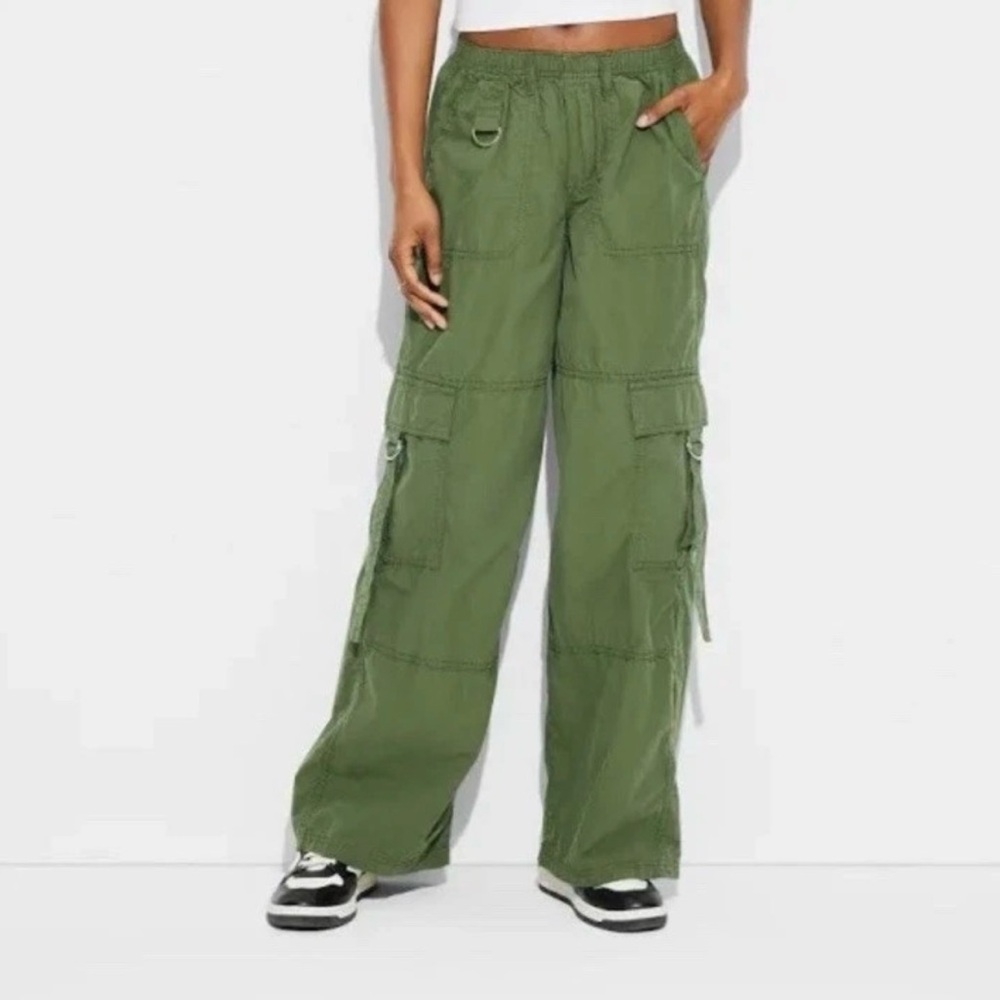 Olive Green Wide Leg Cargo Pants - Picture 3 of 4